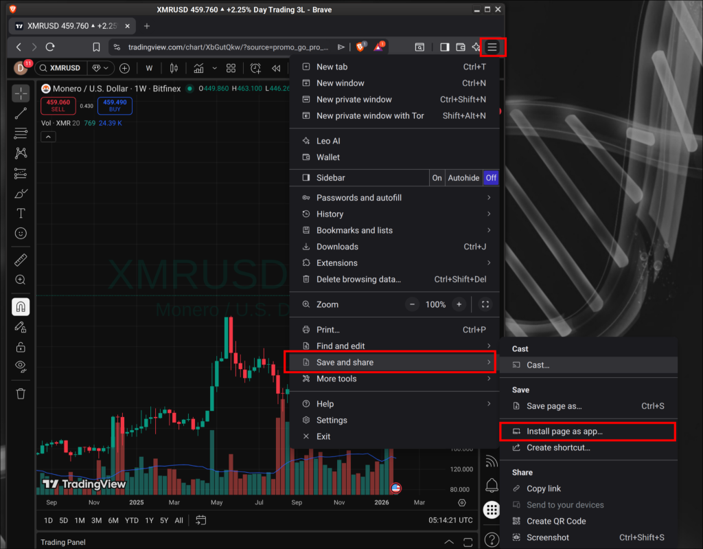 steps to install page as app on brave browser