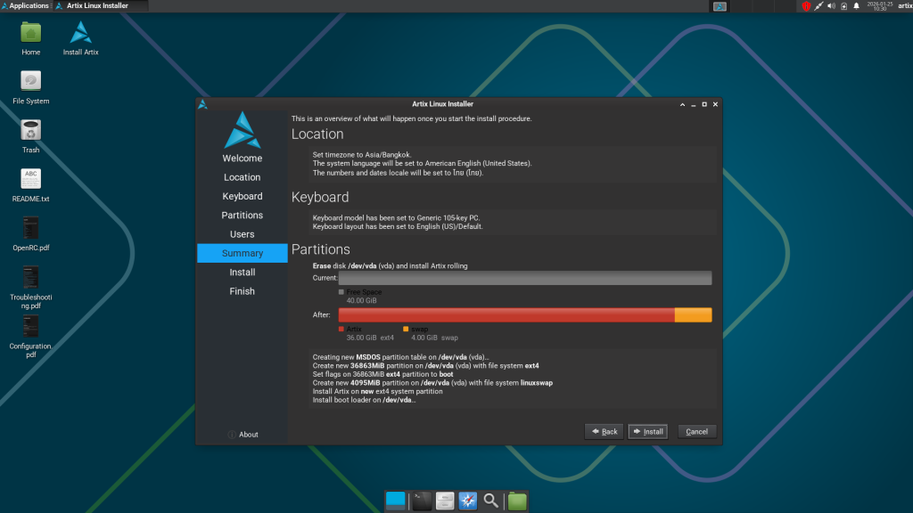 review before proceeding with the artix install