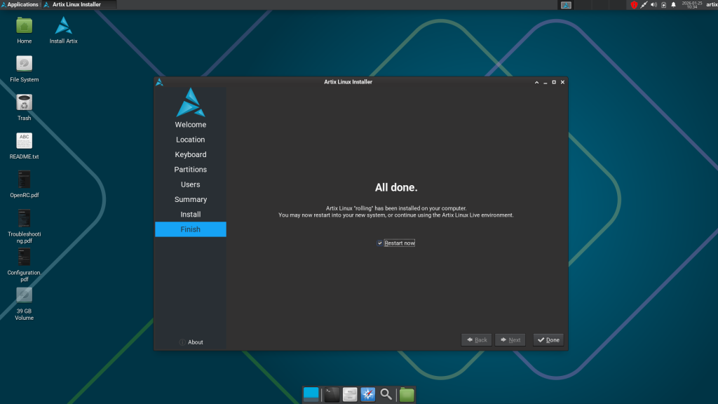 artix installation finished