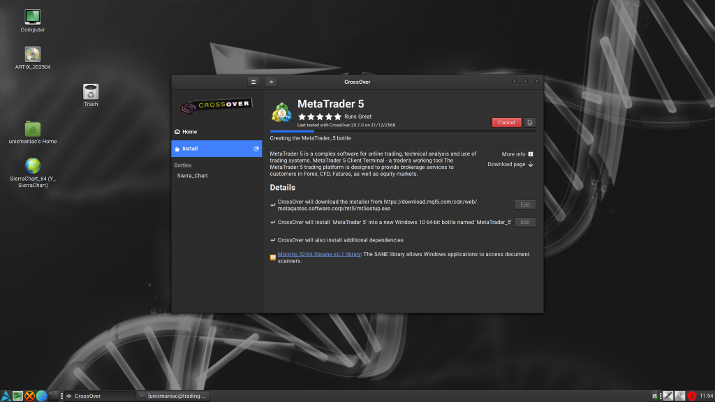 crossover installing creating wine bottle and installing metatrader