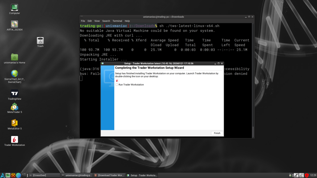TWS On Linux Installation Finished