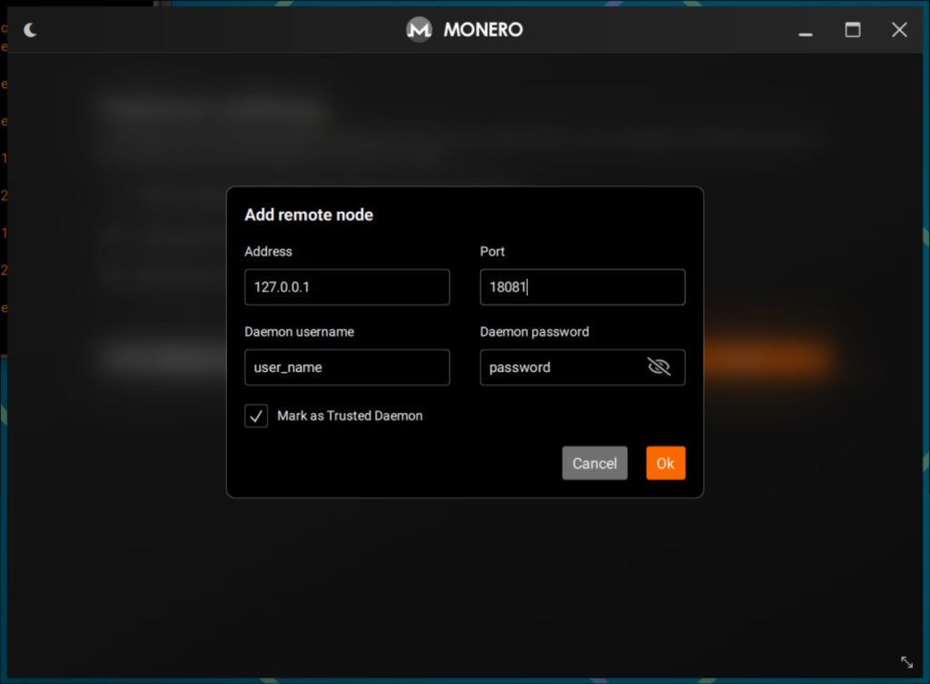 Add remote node details in Monero Wallet GUI