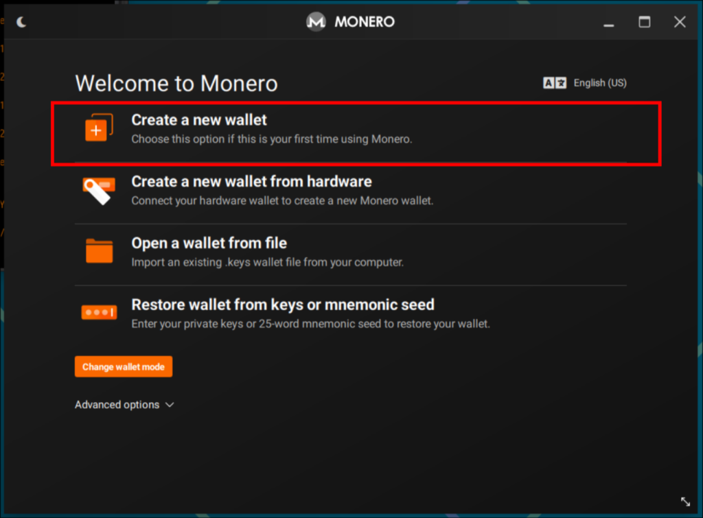 Create a new wallet in Monero Wallet GUI