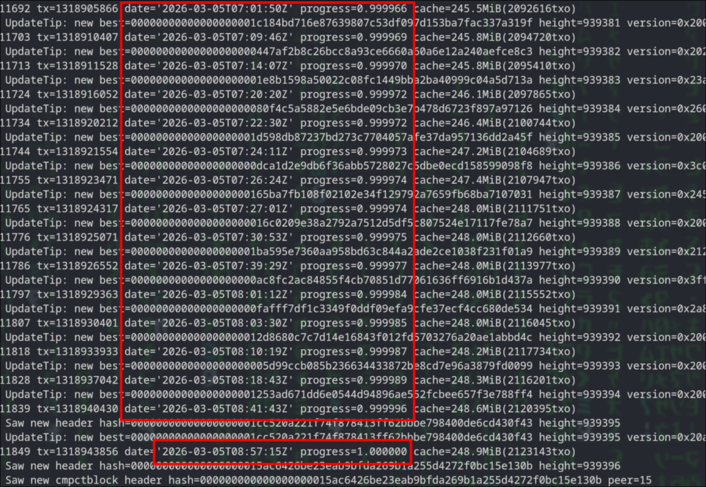 Bitcoind syncing screenshot