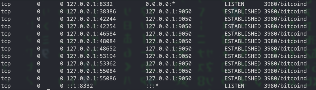 bitcoind established network connections screenshot