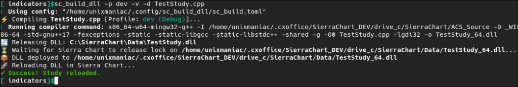sc_build_dll tool compiles a test indicator